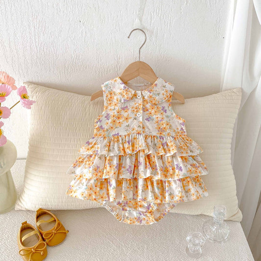 Body Bebé con Volantes y Estampado Floral – Sin Mangas ❘ Sleeveless Baby Bodysuit with Ruffles and Floral Print