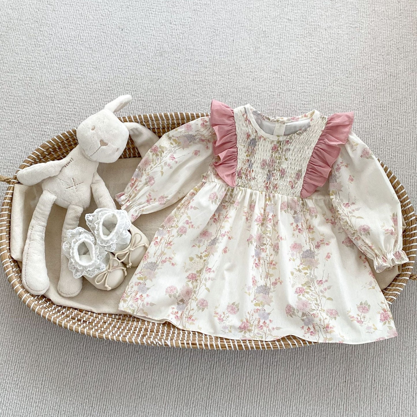 Conjunto Floral Estilo Francés – Body de Manga Larga y Vestido de Primavera para Niña-French-Style Floral Set – Long-Sleeve Bodysuit & Spring Dress for Baby Girl