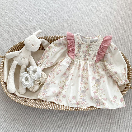 Conjunto Floral Estilo Francés – Body de Manga Larga y Vestido de Primavera para Niña-French-Style Floral Set – Long-Sleeve Bodysuit & Spring Dress for Baby Girl
