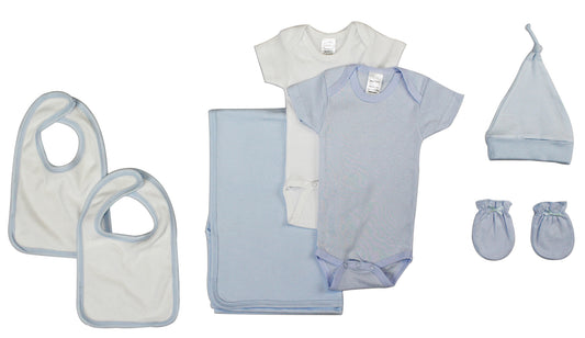 Set de 7 Piezas para Recién Nacido – Jumpsuit Unisex y Accesorios (Blanco o Azul Cielo)-Newborn 7-Piece Unisex Layette Set – Jumpsuit & Accessories (White or Sky Blue)