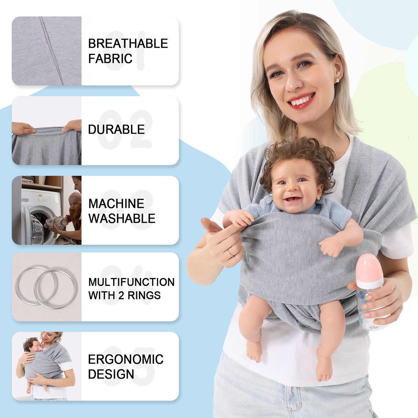 Portabebés Envolvente Multifuncional (Tipo Fular)-Multi-Functional Baby Wrap Carrier (Fular Style)