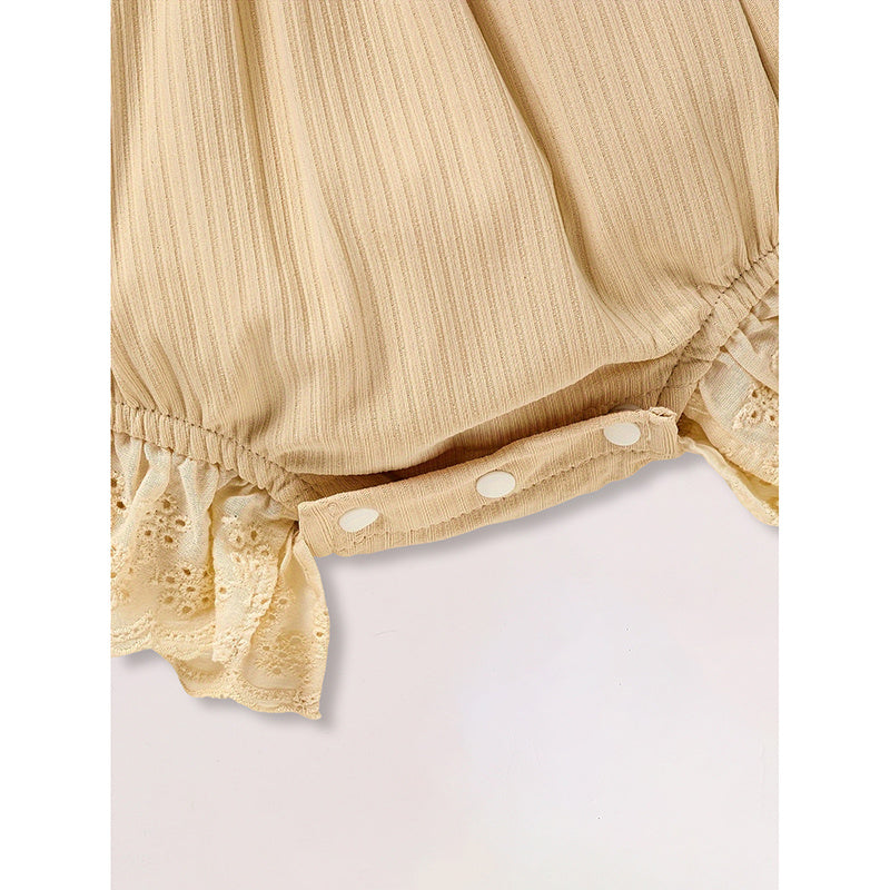 Conjunto para Bebé Niña – Enterizo con Lazo y Cinta para el Cabello, Cuello Cuadrado-Baby Girl Summer Outfit – Solid Color Square Neck Bow Onesie & Matching Headband