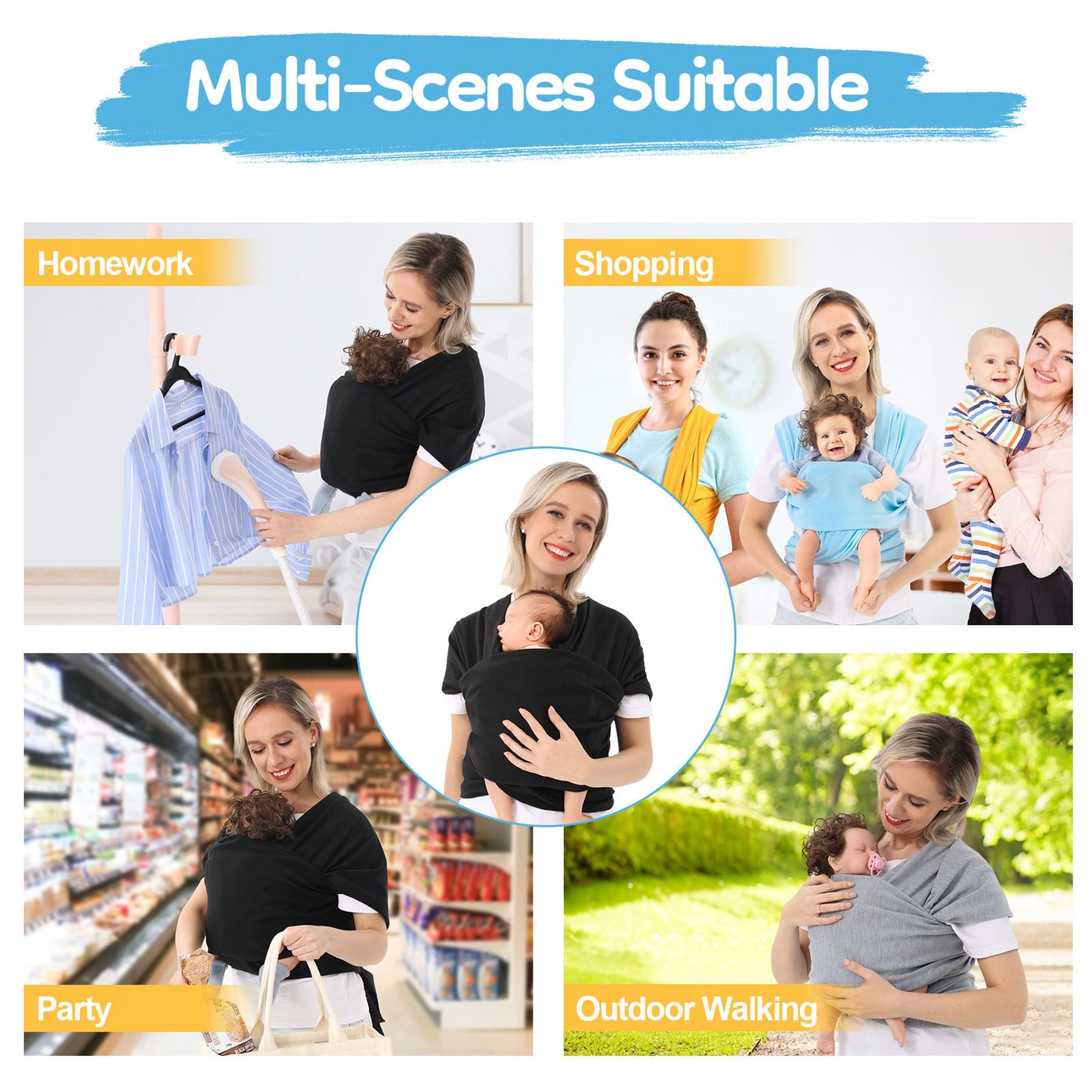 Portabebés Envolvente Multifuncional (Tipo Fular)-Multi-Functional Baby Wrap Carrier (Fular Style)