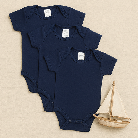 Set de 3 Bodysuits Azul Marino – 100 % Algodón Suave para Bebé-Navy Blue Baby Bodysuit Set (3-Pack) – 100% Soft Cotton