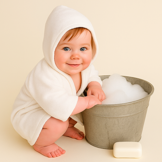 Bata de Baño con Capucha + Botines | Blanco Suave para Recién Nacido-White Hooded Bath Robe with Booties | Soft & Cozy for Newborns