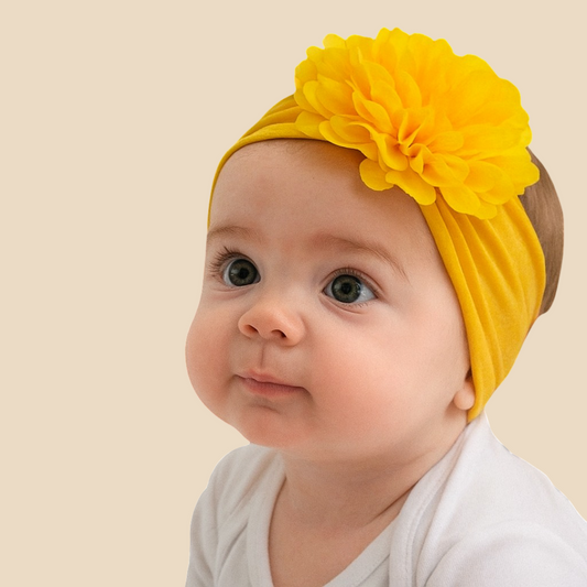 Bandita de Flores de Gasa – Accesorio Elegante para Bebé Princesa-Chiffon Flower Baby Headband – Elegant Princess Hair Accessory