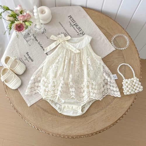 Body Bebé Niña – Beige y Elegante Tul bordado│Baby Girl Bodysuit – Beige and Elegant Embroidered Tulle